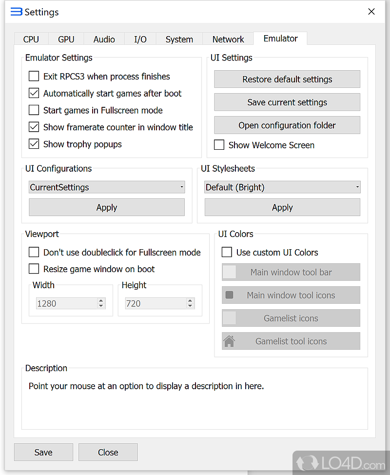 Emulator 设置页,启动行为与界面设置区块